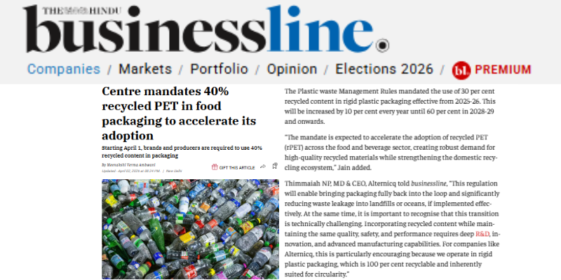 Government mandates 40% recycled PET in food packaging.