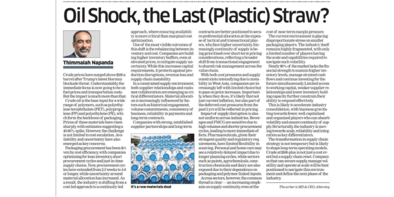 Oil shock intensifies pressure on plastic packaging industry.