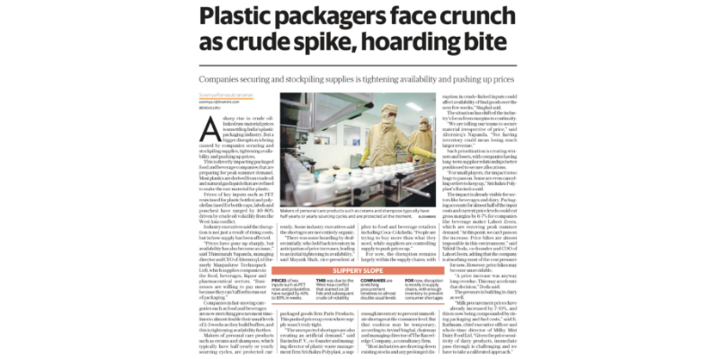 Crude spike and hoarding create plastic packaging shortages.