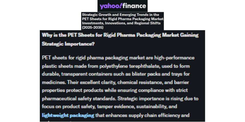 PET pharma packaging market driven by innovation and investments.